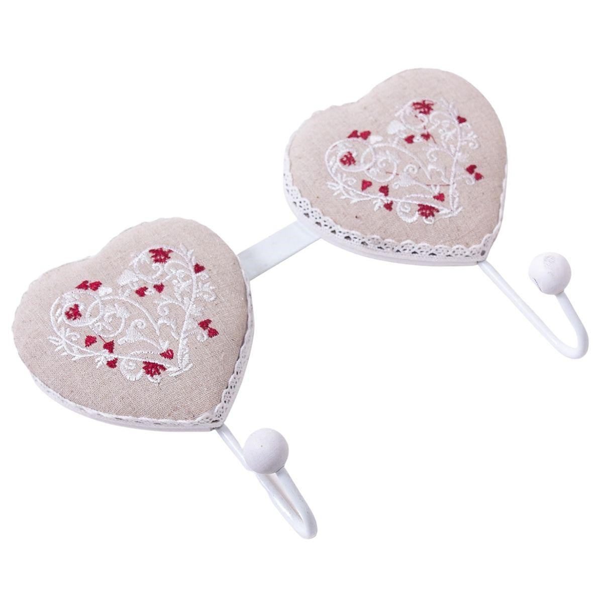 Colgador de Corazón de Pared de Metal Blanco – Gancho Doble Decorativo