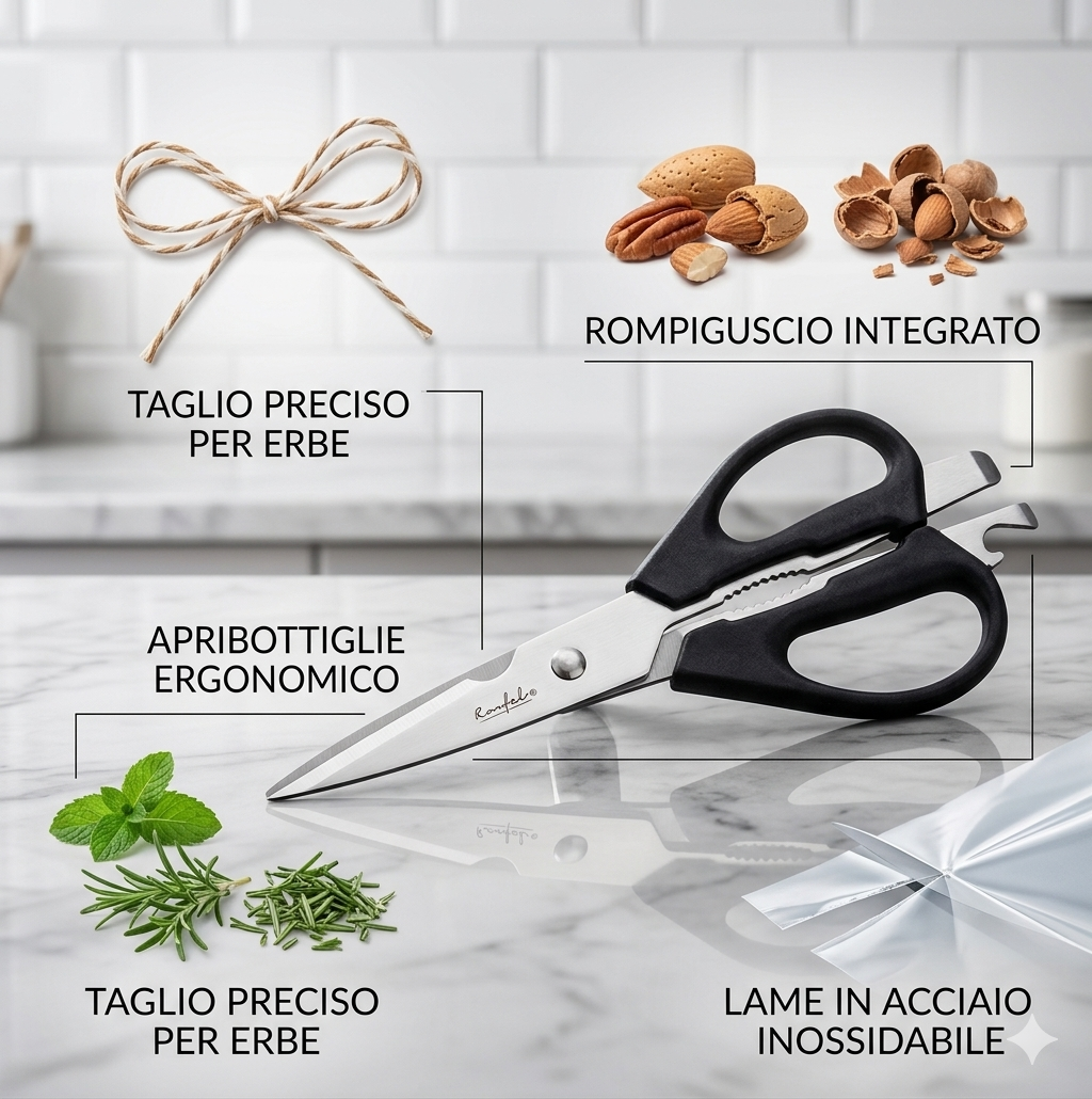 Tijeras de Cocina Multifunción 3 en 1 | Acero Inoxidable Profesional | Corta, Abre y Pica