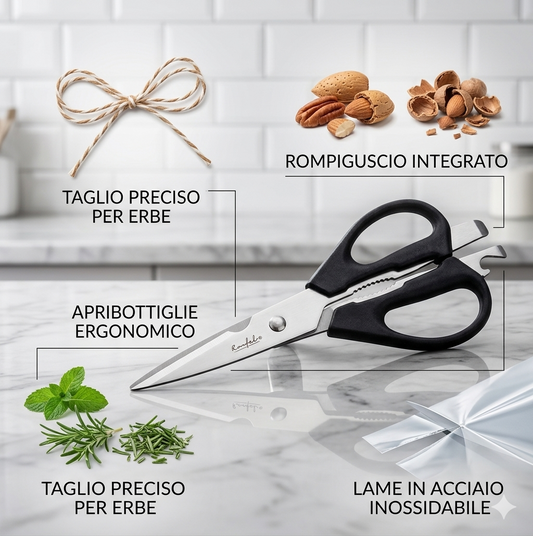 Tijeras de Cocina Multifunción 3 en 1 | Acero Inoxidable Profesional | Corta, Abre y Pica