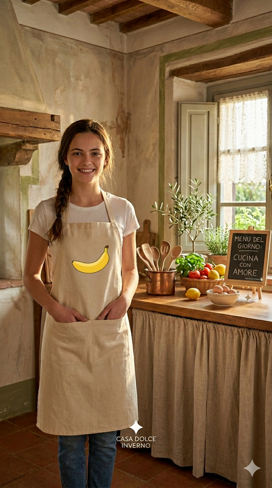 Grembiule da Cucina in Cotone con Disegno Banana Personalizzato