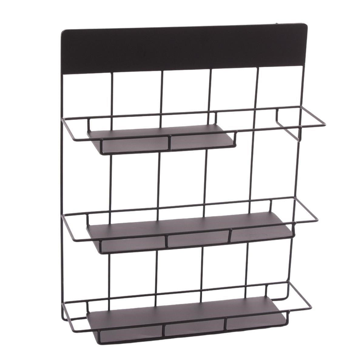 Estante de rejilla de pared de metal negro con organizador
